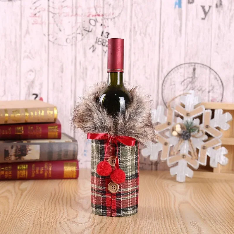 Warm Furry Christmas Wine Bottle Cover