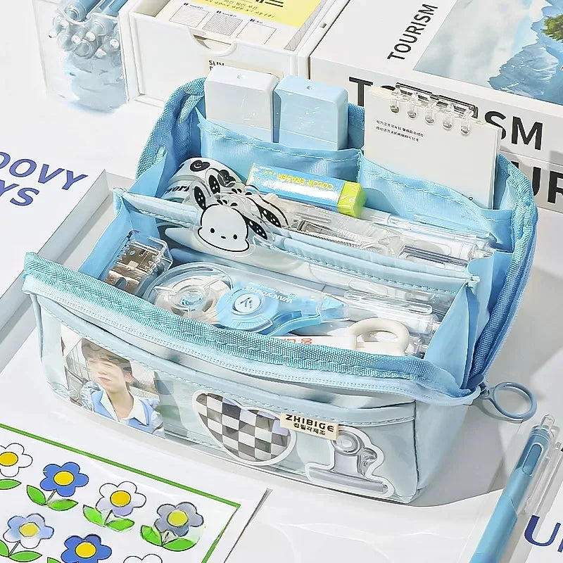 Clear Pencil Case with 10 Compartments for Kids