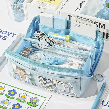 Clear Pencil Case with 10 Compartments for Kids