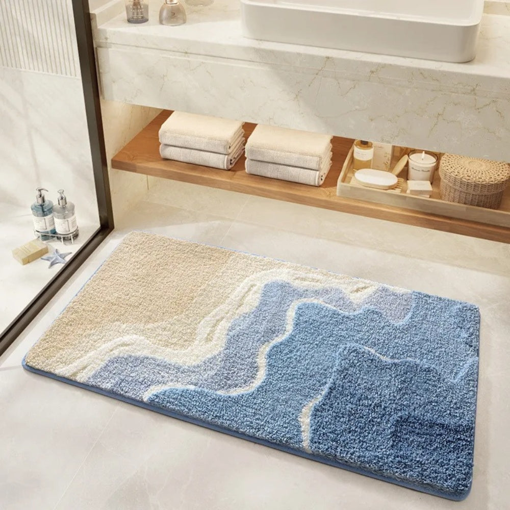Coastal Wave Design Bathroom Mat