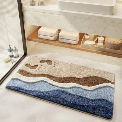 Coastal Wave Design Bathroom Mat