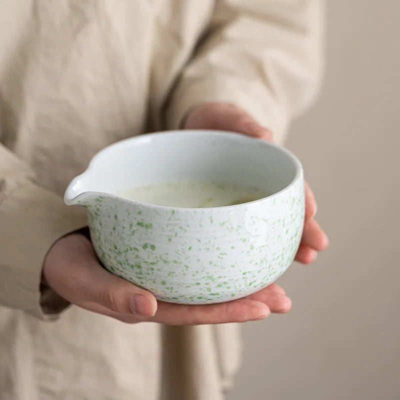 Simple Green Tea Bowl Set with Whisk