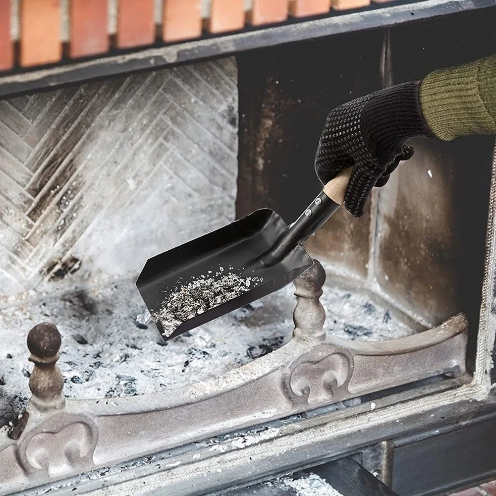 Heavy Duty Metal Fireplace Shovel with Wood Handle