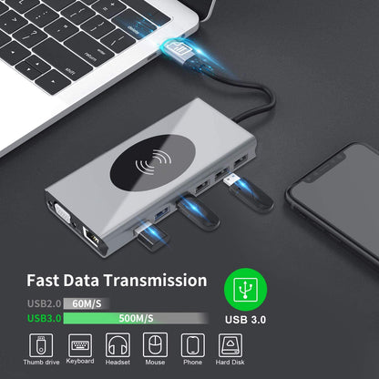 Compact USB-C Charging Station with 15in1 Hub