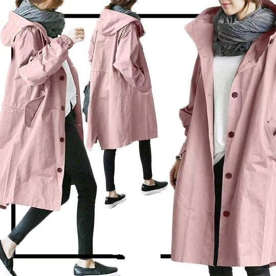 Waterproof Ladies Long Trench Coat with Hood