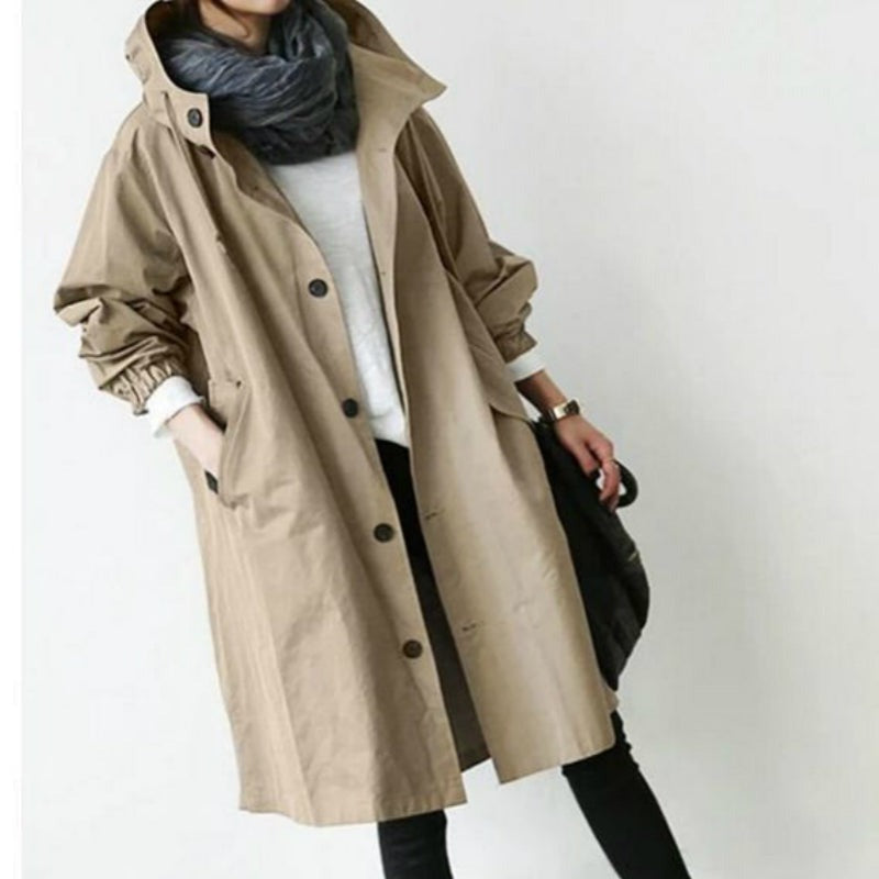 Waterproof Ladies Long Trench Coat with Hood