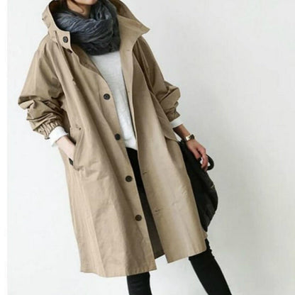 Waterproof Ladies Long Trench Coat with Hood