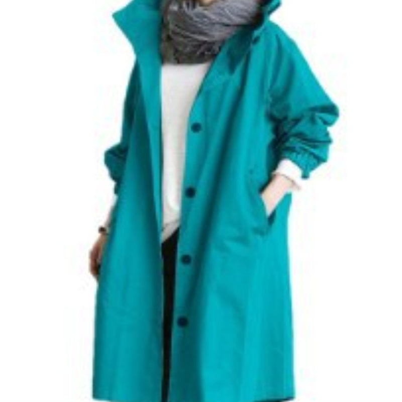 Waterproof Ladies Long Trench Coat with Hood - Cofik