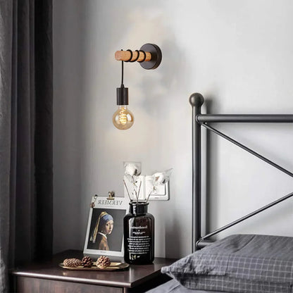 Simple Rustic Wooden LED Wall Lamp