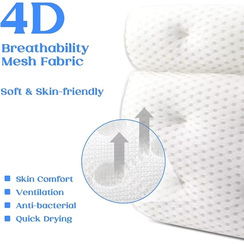 Plush Spa Bath Pillow with Breathable Mesh Support