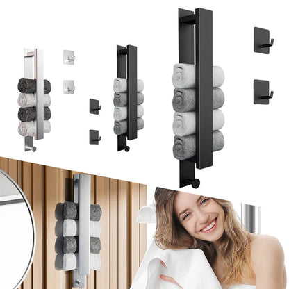Sleek Adhesive Wall Towel Holder in Silver and Black