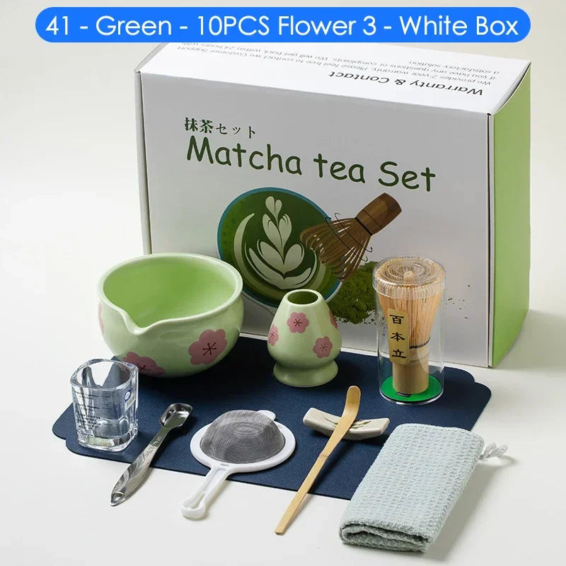 Green Tea Set 10-Piece Bamboo Ceramic Standard Size