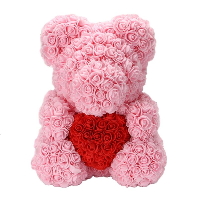 Lovely Fake Rose Bear Plush Toy