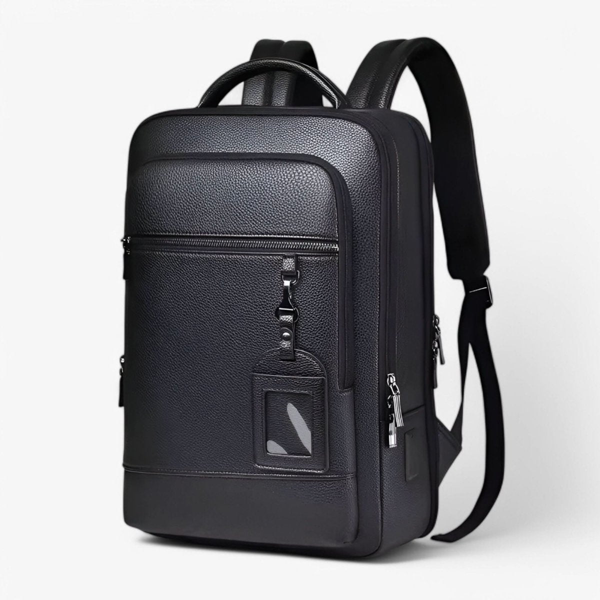Stylish Leather Backpack with USB Port, 15.6 Inch, Black - Cofik