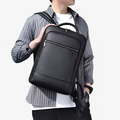 Stylish Leather Backpack with USB Port, 15.6 Inch, Black