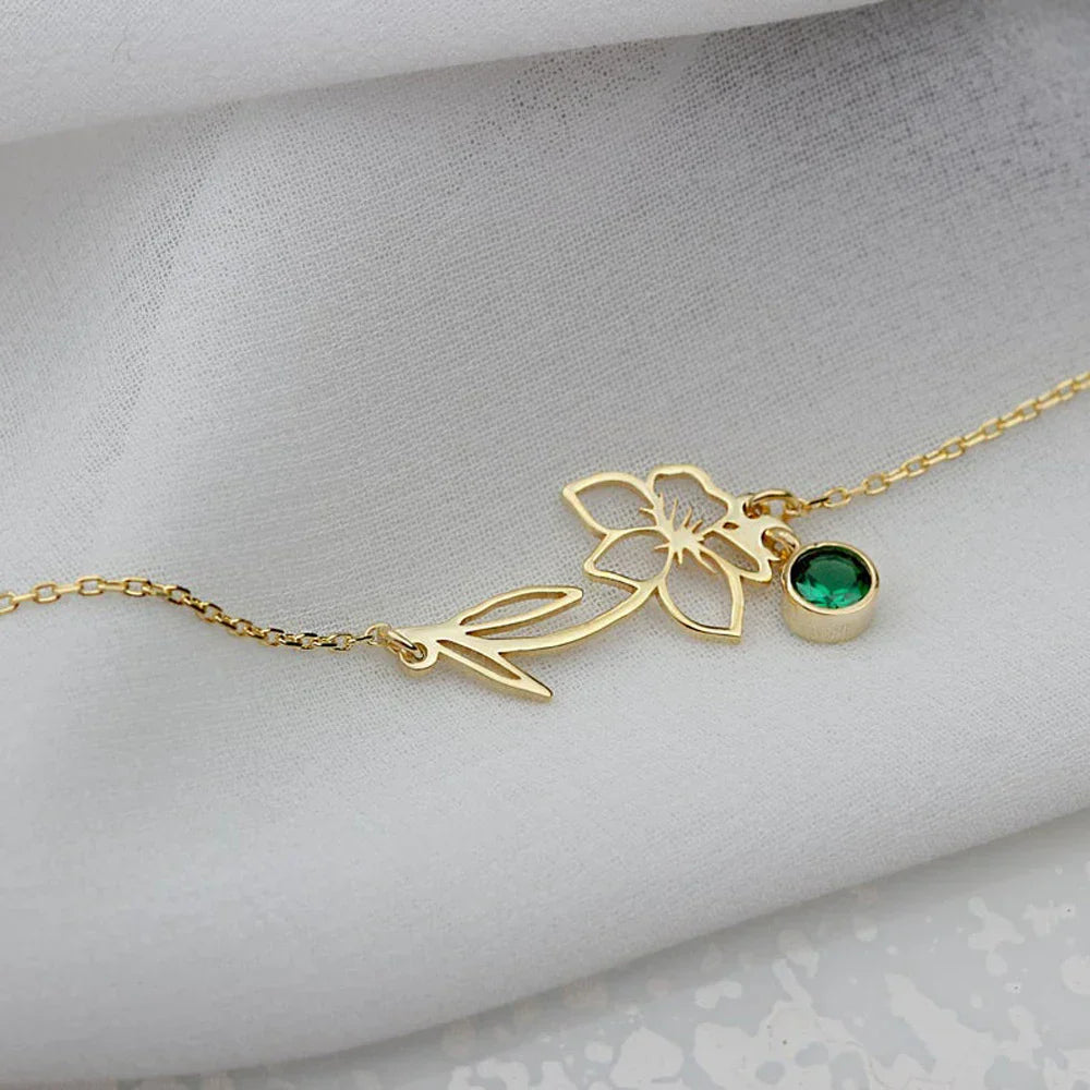 Delicate Birthstone Flower Chain Bracelet