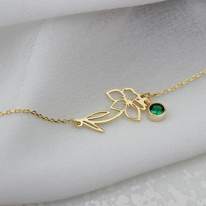 Delicate Birthstone Flower Chain Bracelet