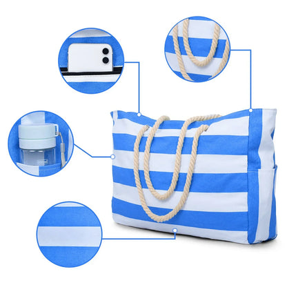 Stylish Striped Beach Tote Bag with Zipper