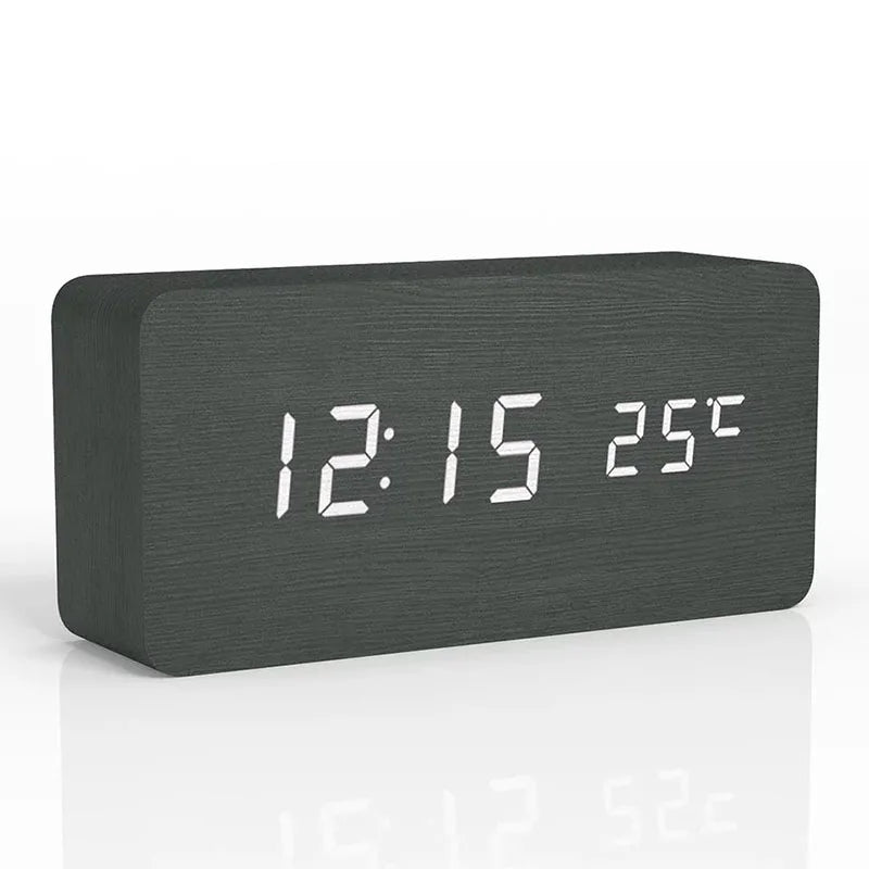 Stylish Wooden LED Clock with Alarm and Temperature - Cofik