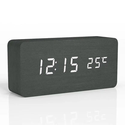 Stylish Wooden LED Clock with Alarm and Temperature - Cofik