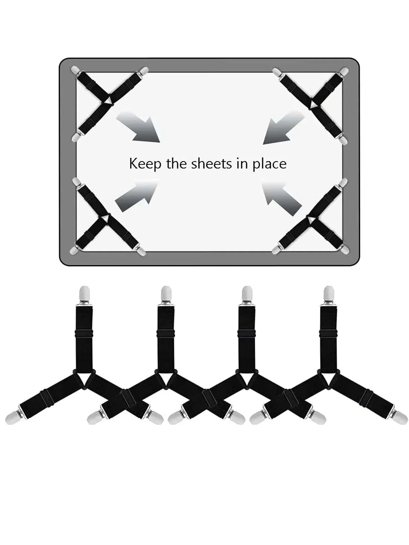 Easy Fit Bed Sheet Straps 4-Pack Adjustable Holders