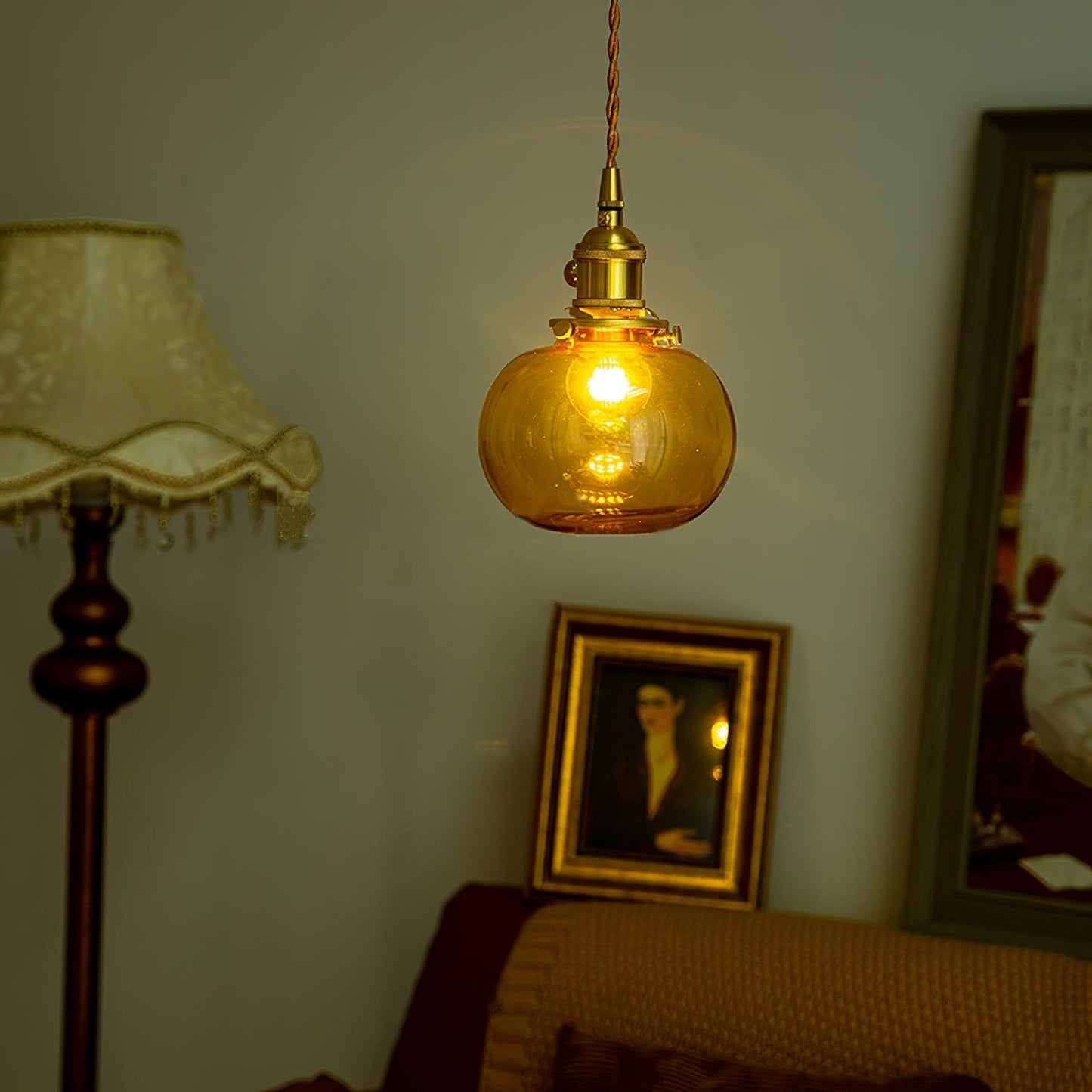 Vintage Style Hanging Glass Pendant Lamp