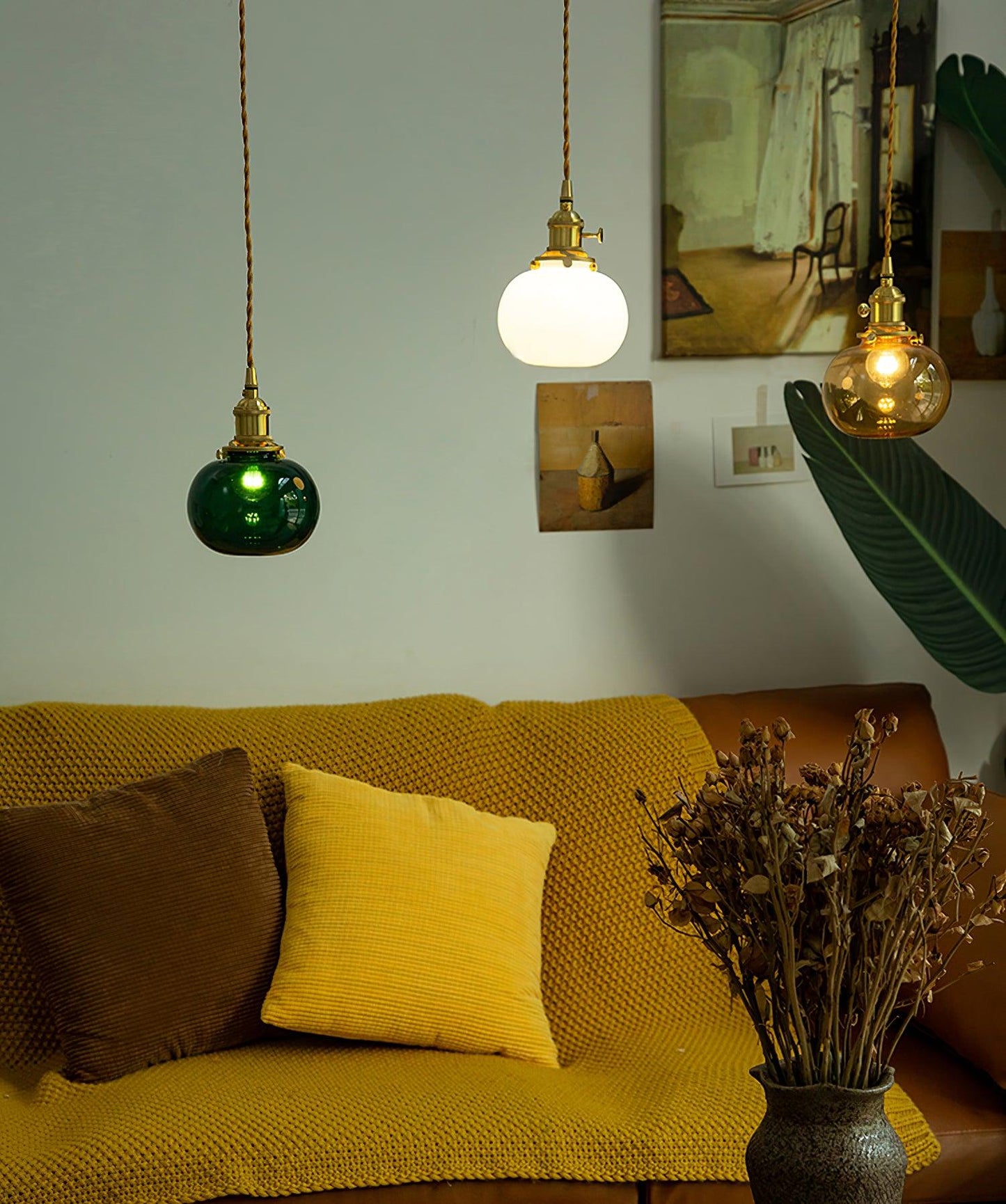 Vintage Style Hanging Glass Pendant Lamp
