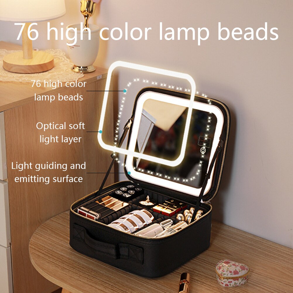 Compact Travel Makeup Bag with LED Light & Mirror