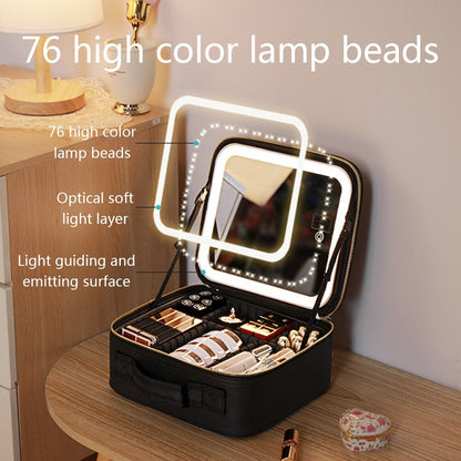 Compact Travel Makeup Bag with LED Light & Mirror