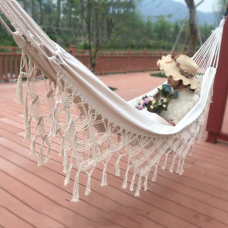 Large White Cotton Double Hammock for Outdoor Use - Cofik