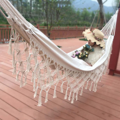 Large White Cotton Double Hammock for Outdoor Use - Cofik