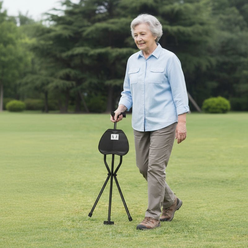 Portable Folding Cane with Built-in Seat Aluminum Walker