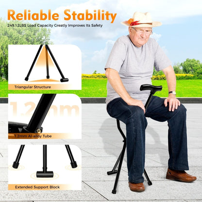 Portable Folding Cane with Built-in Seat Aluminum Walker