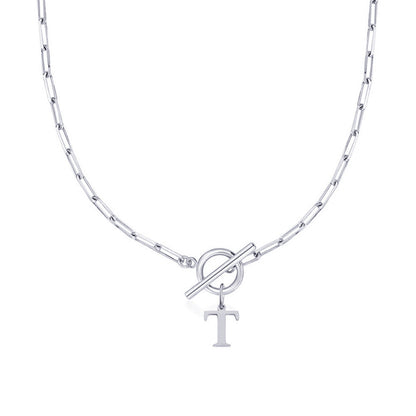 Simple Initial Circle Paperclip Lock Necklace