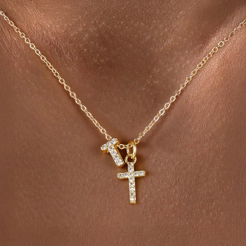 Delicate Initial Cross Pendant Necklace