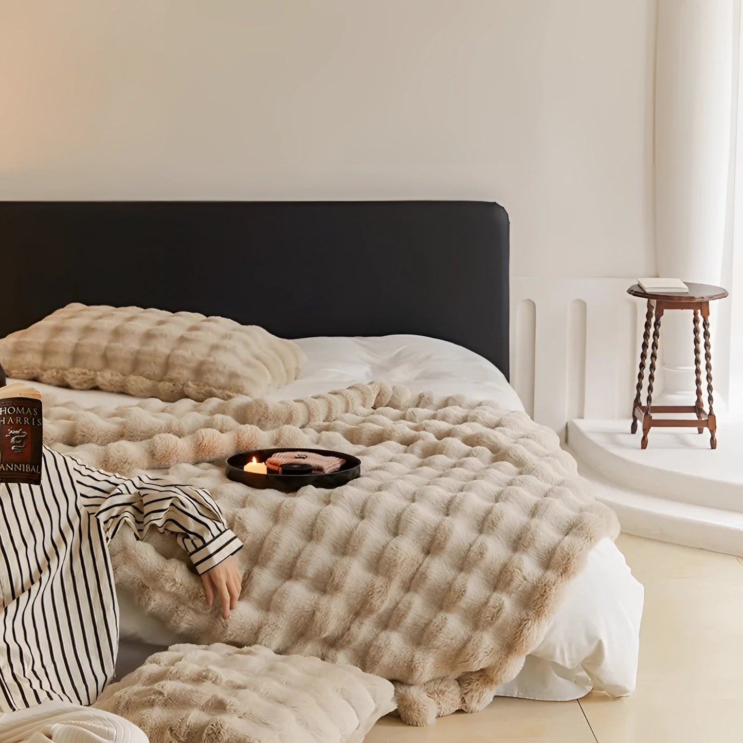 Plush Faux Fur Thick Knit Blanket Throw - Cofik