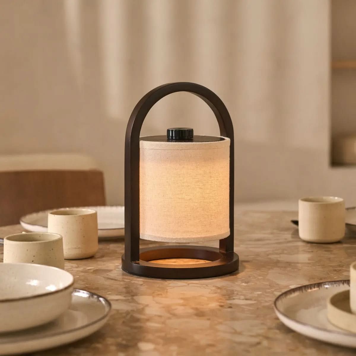 Rustic Wooden Portable Table Lamp