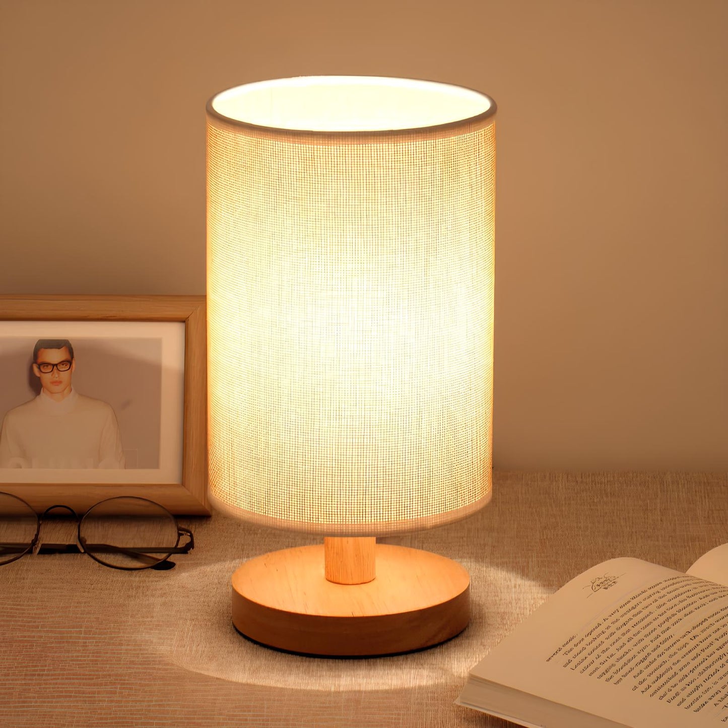 Rustic Wooden Desk Lamp with Adjustable Brightness