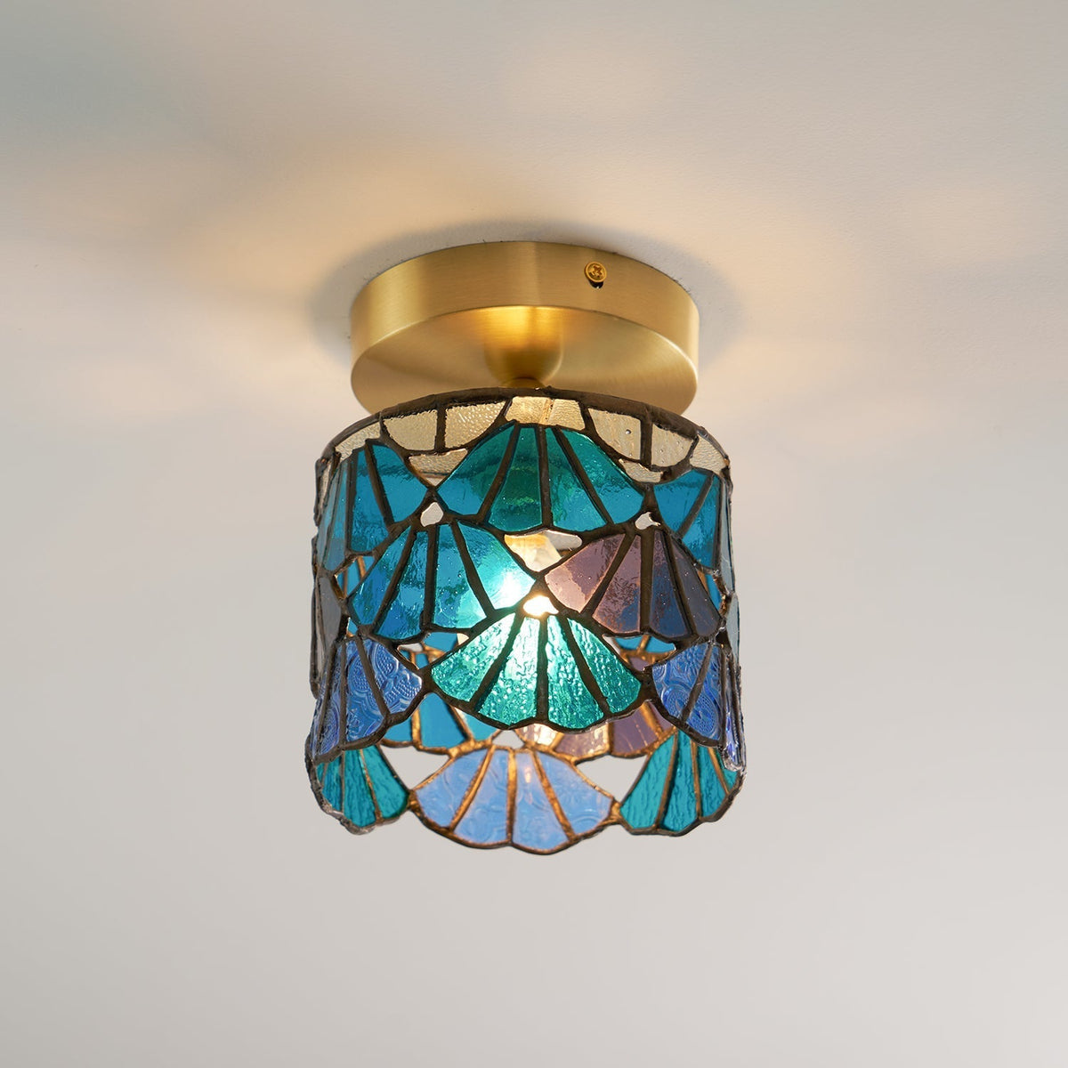 Colorful Glass Pendant Lamp Blue Pink Shade