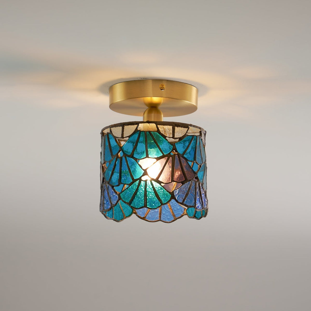 Colorful Glass Pendant Lamp Blue Pink Shade