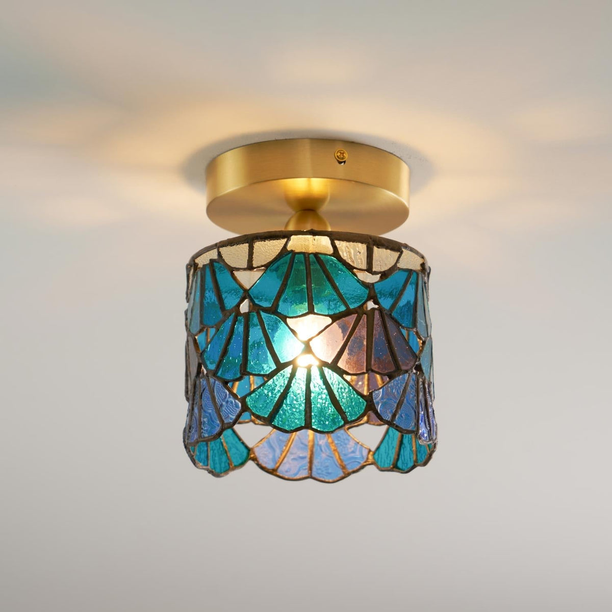 Colorful Glass Pendant Lamp Blue Pink Shade