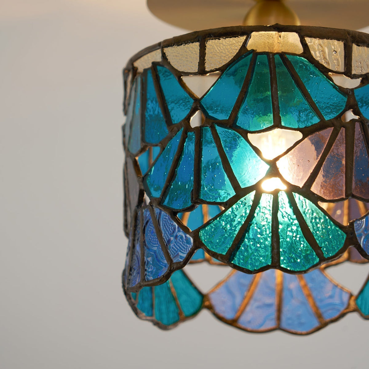Colorful Glass Pendant Lamp Blue Pink Shade