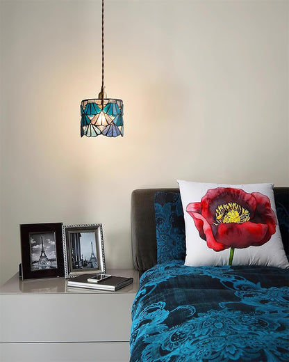 Beautiful Glass Pendant Light Blue Pink Brass Ceiling Lamp