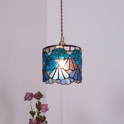 Beautiful Glass Pendant Light Blue Pink Brass Ceiling Lamp