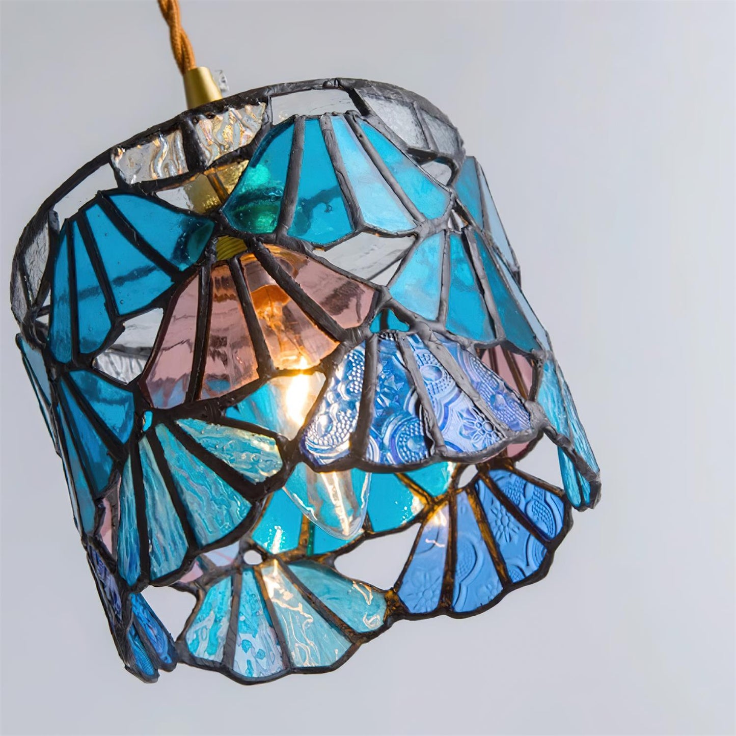 Beautiful Glass Pendant Light Blue Pink Brass Ceiling Lamp