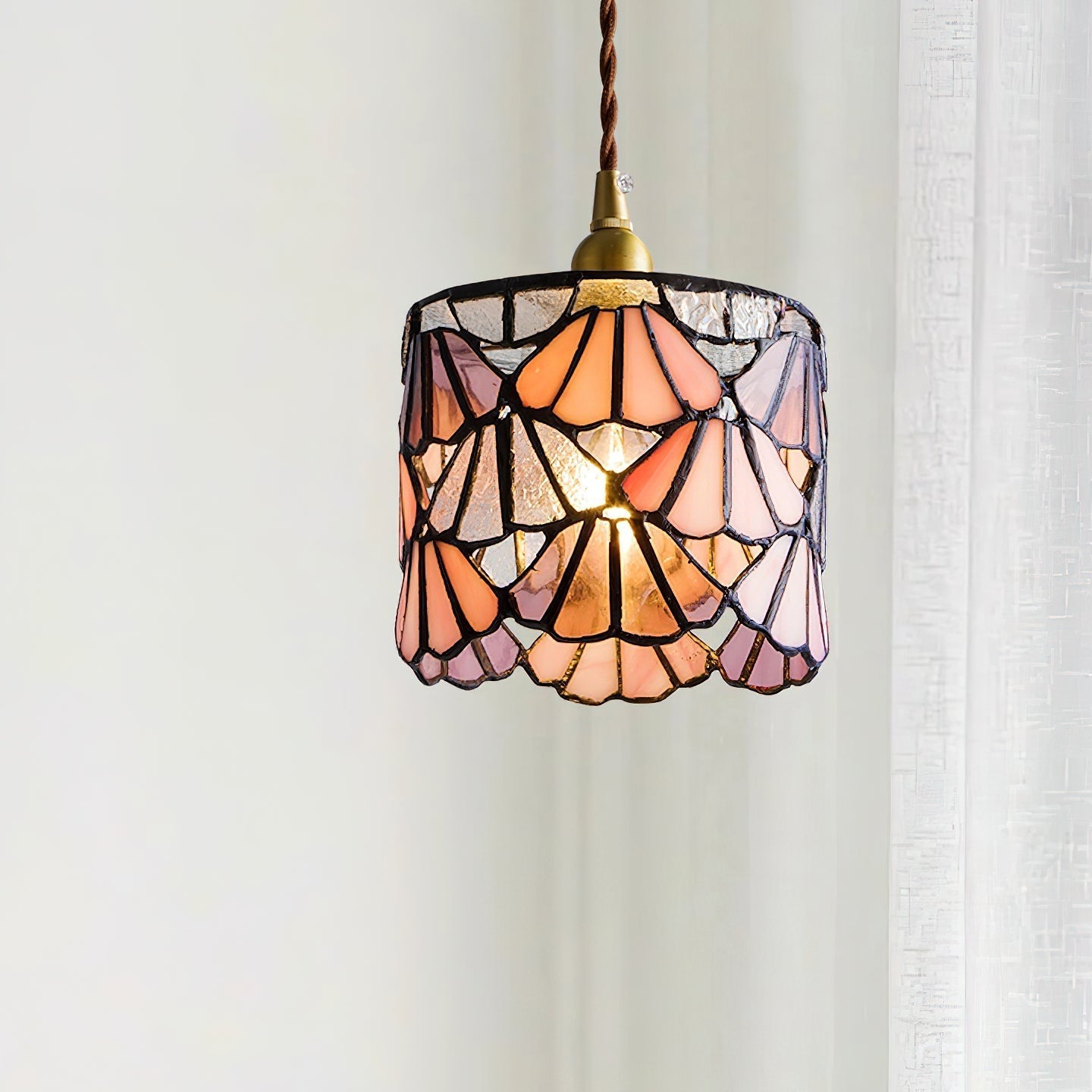 Beautiful Glass Pendant Light Blue Pink Brass Ceiling Lamp