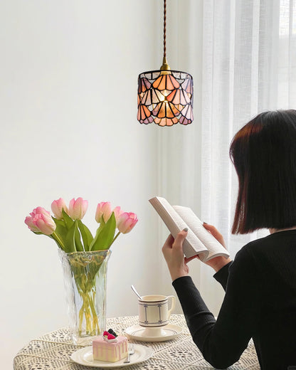 Beautiful Glass Pendant Light Blue Pink Brass Ceiling Lamp