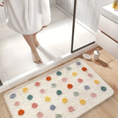 Soft Absorbent Bathroom Mat with Dots – Quick Dry Bath Rug