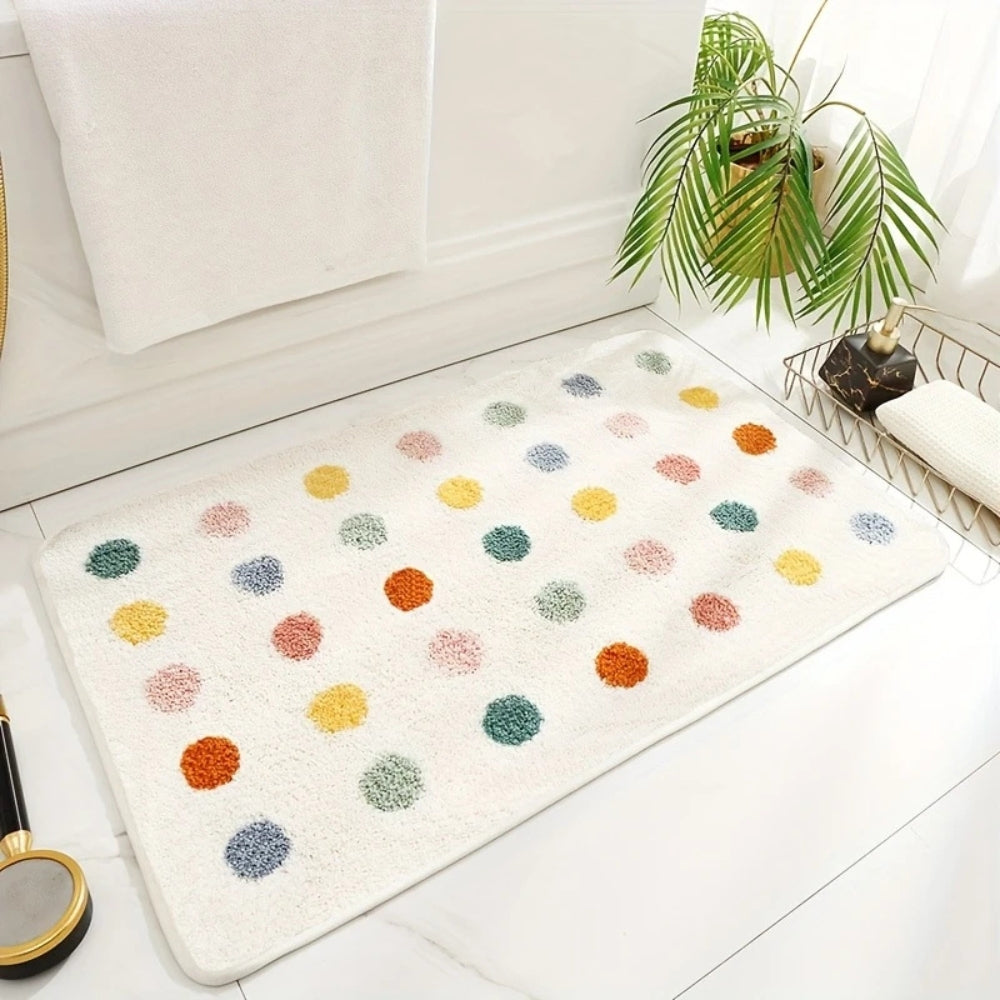 Soft Absorbent Bathroom Mat with Dots – Quick Dry Bath Rug