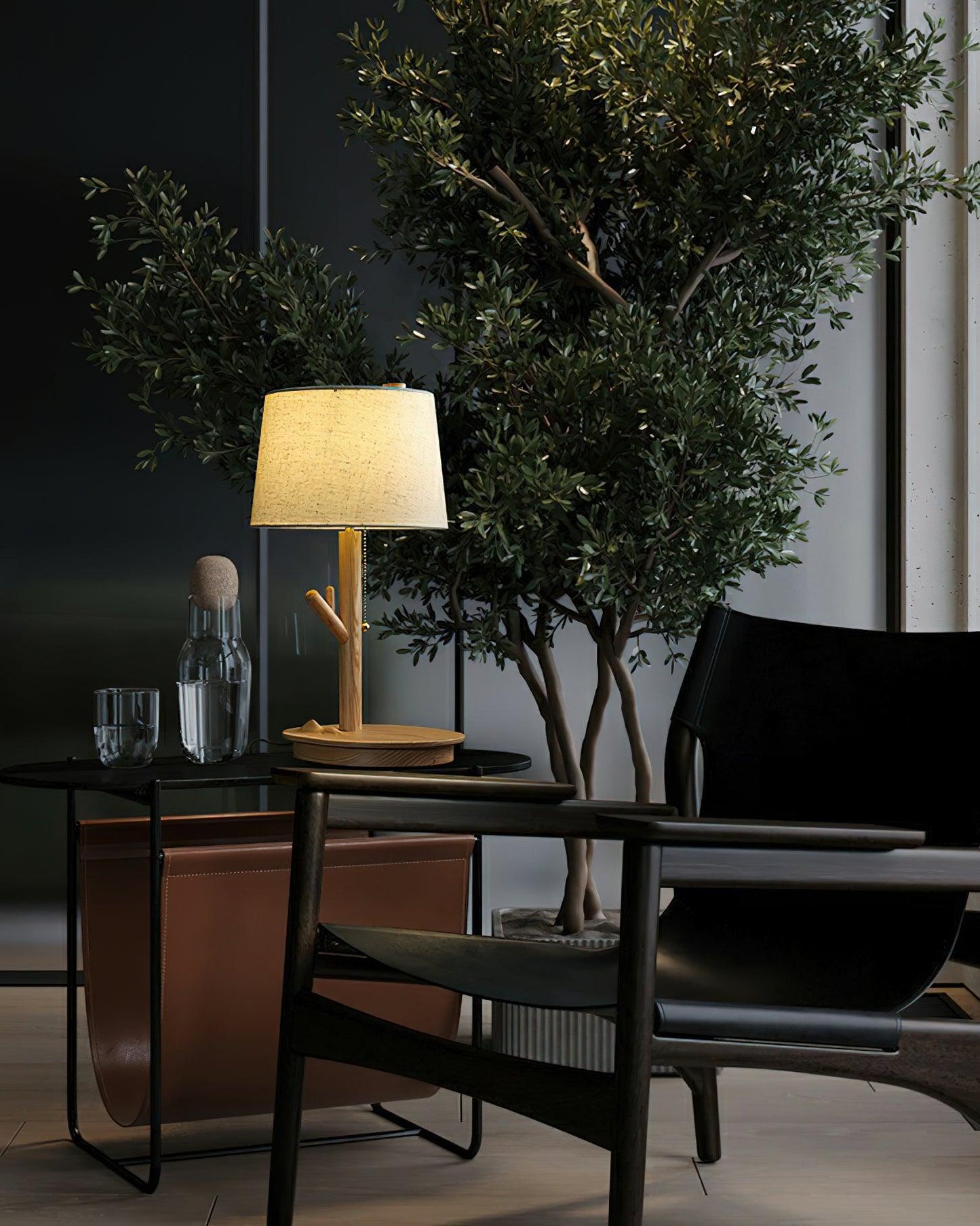 Rustic Wooden Side Table Lamp